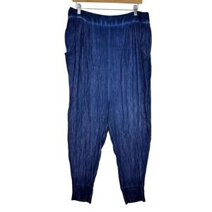 Free People Gauze "Jams" Jogger Pants Crinkled Crop Blue Pull On Boho Lounge